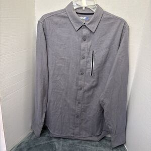Tony Hawk Flannel Shirt Men S Gray Long Sleeve Button Up Reflective Zip Pocket